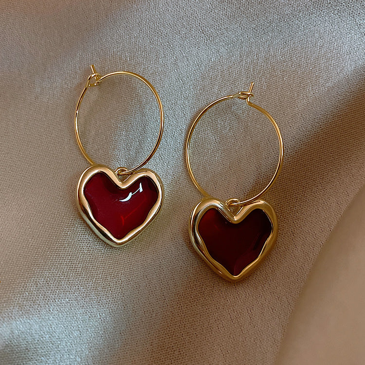 Wine Red Heart Earrings