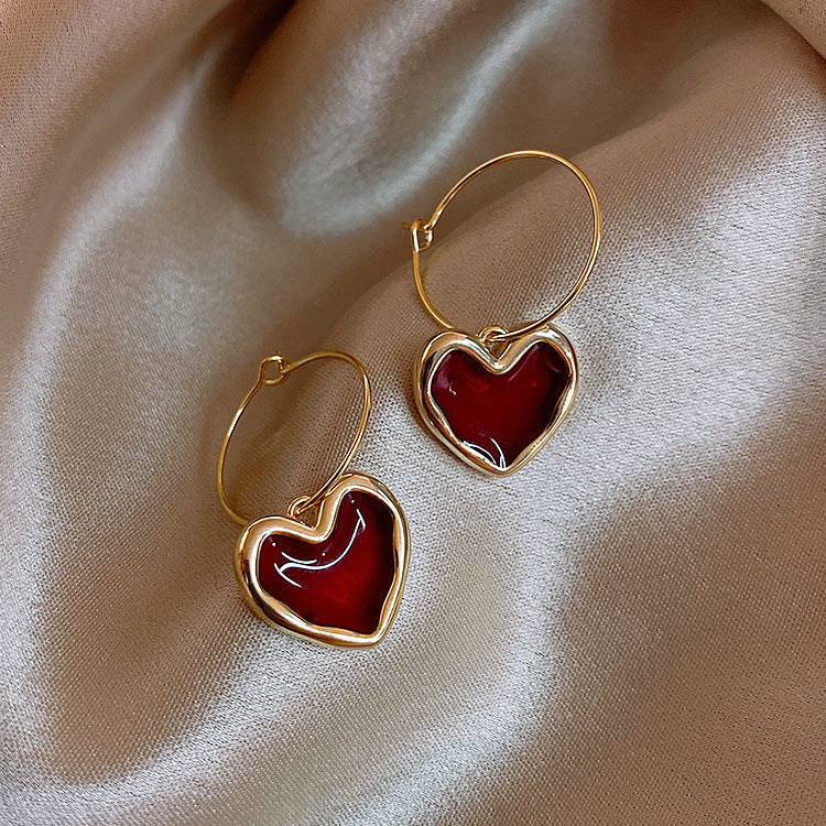 Wine Red Heart Earrings