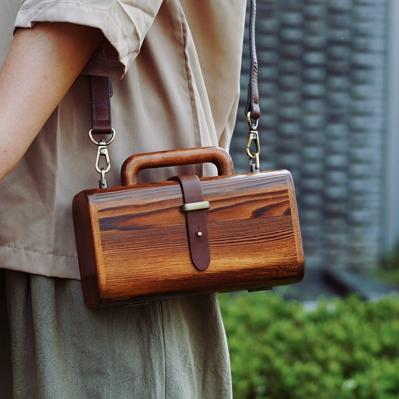 Wooden Small Shoulder Bag - Handmade
